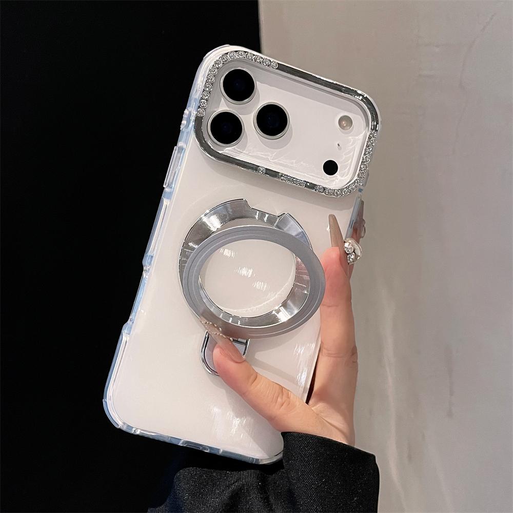 Laser Jelly Candy Magnetic Shockproof Case for iPhone 17 Air 16 15 14 13 Pro Max Bracket Stand Diamond Camera Frame Glossy Cover