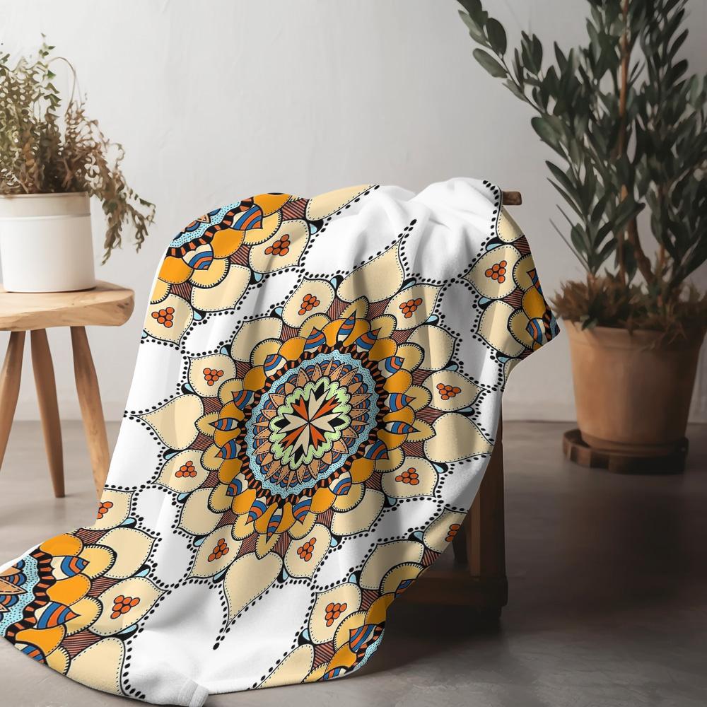 Boho Mandala Print Blanket Soft Fleece Throw Blanket for Sofa Bed Living Room Bedroom Decoration Gift