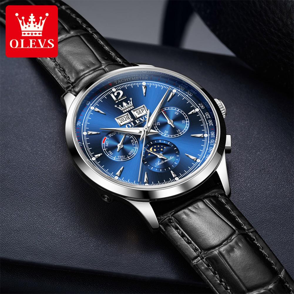OLEVS 7128 Automatic Mechanical Men's Watch Multi functional Date Lunar phase Waterproof Wristwatch Man