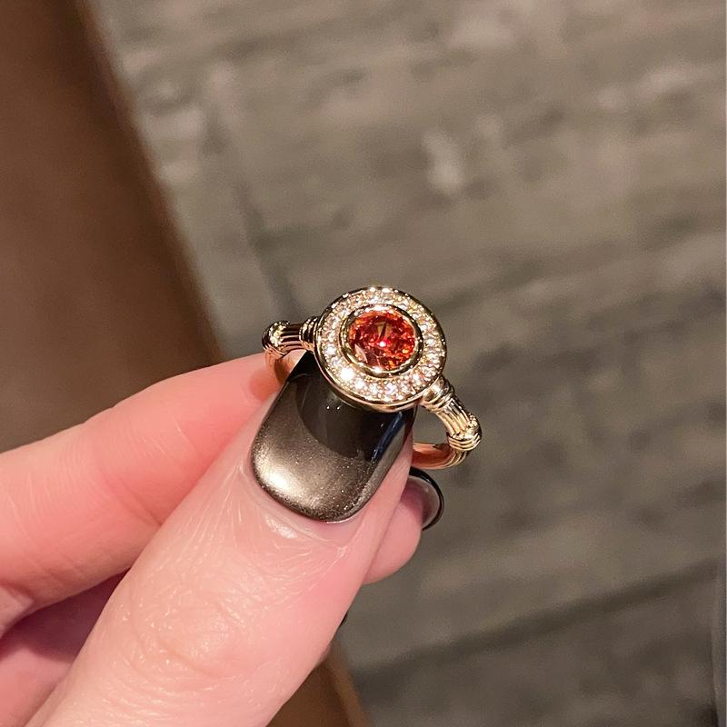 Medieval French Retro High-End Colored Treasure Zir*****Pen Ring Full Of Diamonds Exquisite Personalized Accessories