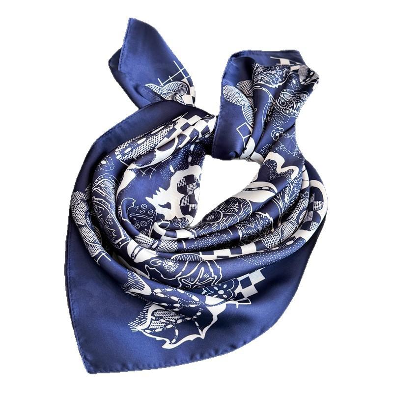 Plaid Rose Print Scarf Imitation Silk Retro High-end Sunscreen Shawl Neck Square Scarf Scarf Silk Scarf Headscarf