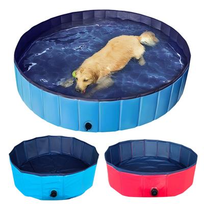 Foldable Pet Pool Large PVC Dog Bath Tub with Drain Valve Non-Slip Base Children Sandbox Pool for Outdoor Beach Use