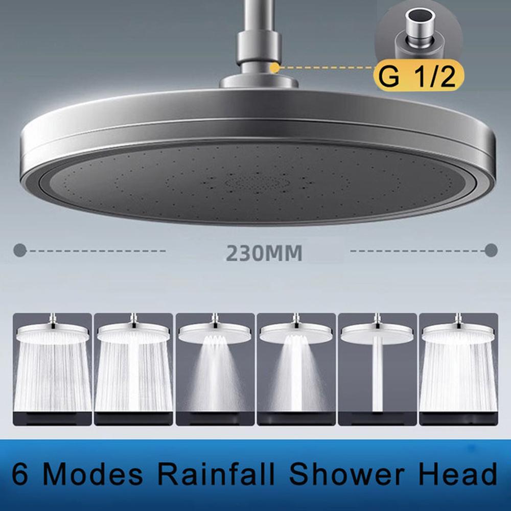 New 230mm Big Panel Large Flow Supercharge Ceiling Mounted Shower Head Set 6 Modes High Pressure Bathroom Showerhead with Filter