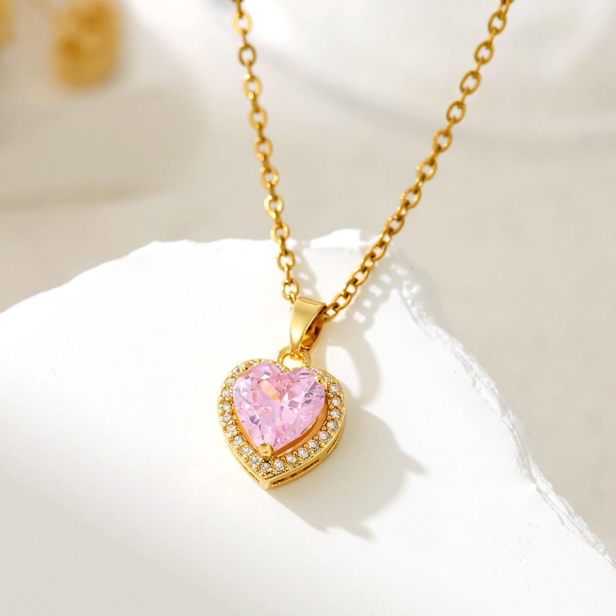 Elegant Pink Heart Rhinestone Pendant Necklace – Luxury Choker Chain for Women