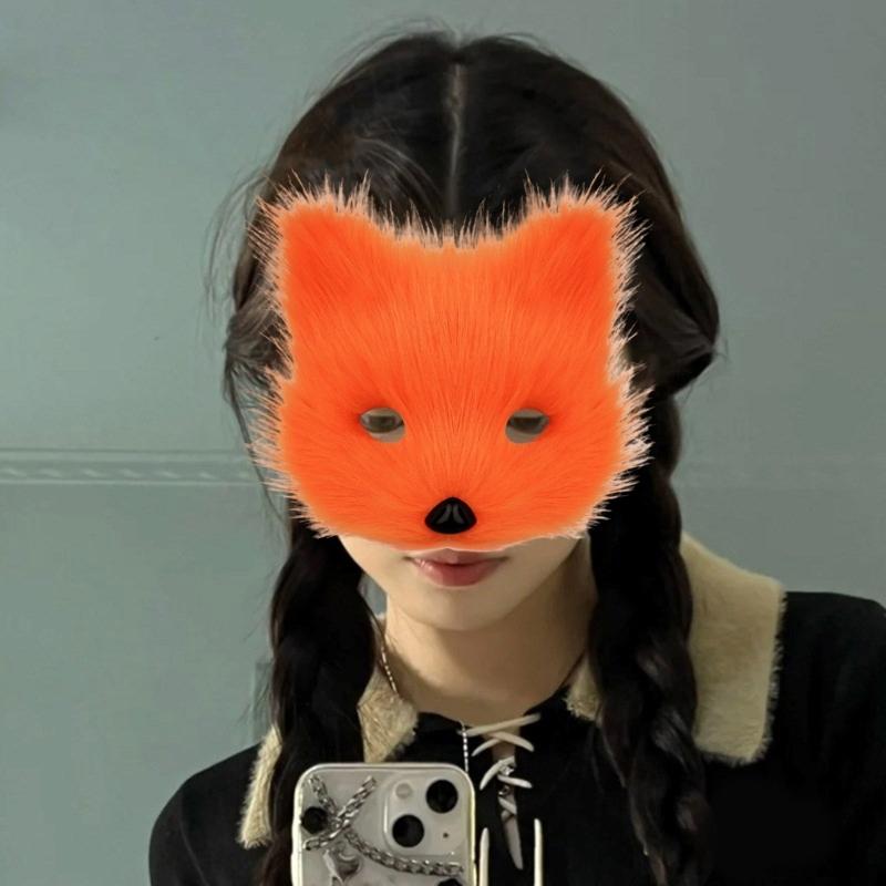 Wolf Foxes Costume Set Plush Animal Mask Animal Tail and Glove, Halloween Animal Costume for Kid Adult Halloween Cosplay
