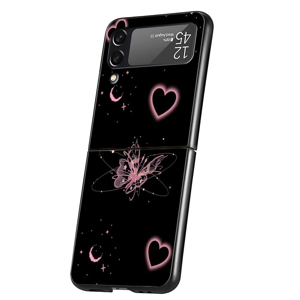 Luxury Phone Case For Samsung Galaxy Z Flip 3 4 5 6 Hard Folding PC For Samsung Z Flip3 Flip4 Flip5 Cover Butterfly Love Black