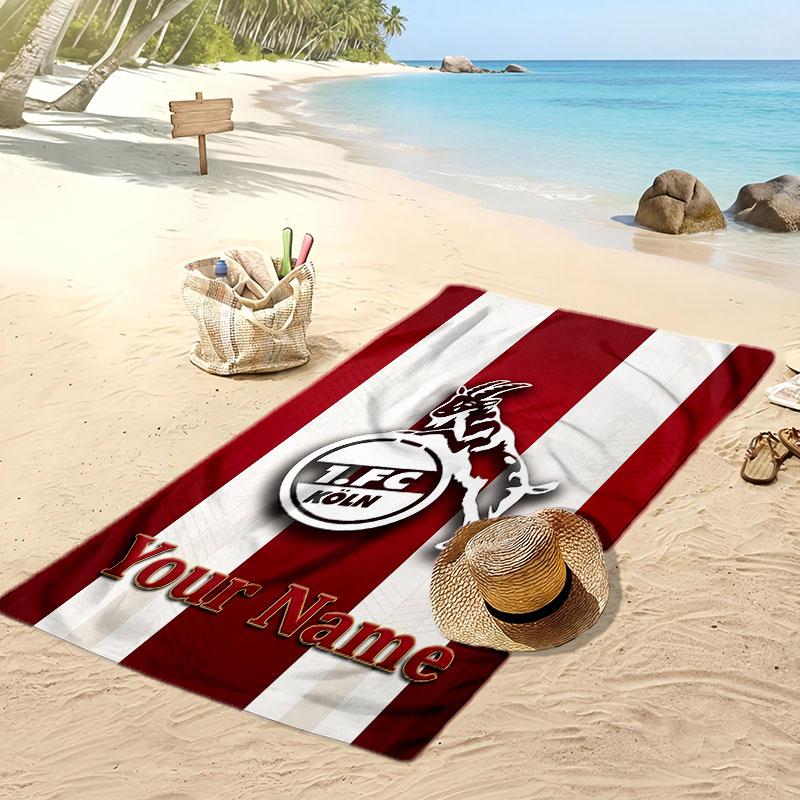 Asciugamano da Spiaggia Personalizzato Stampato FC Köln Logo Calcio Supporto Nome Personalizzato Testo Asciugamano Assorbente Per Sport Viaggio Regalo Speciale