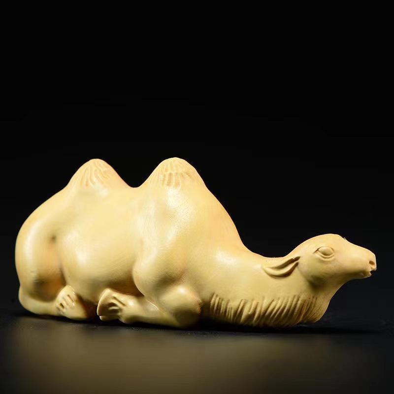 Wenge Boxwood Camel Pen Holder - Solid Wood Carved Desktop Ornament