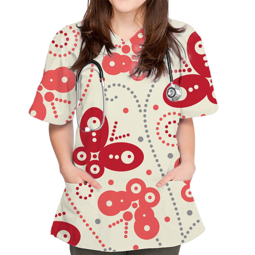 Chirurgische Uniformen Damen Mode Blumendruck Tierarzt Chirurgische Uniformen V-Ausschnitt Kurzarm Oberteile Haustier Medico Damen Chirurgische Kittel