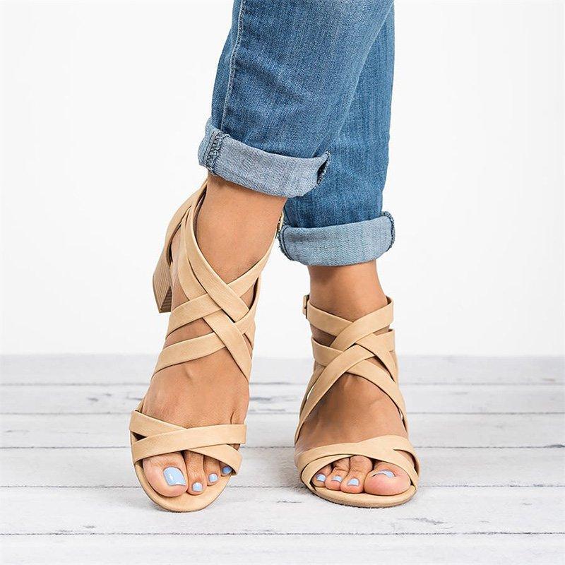 Fashion Comemore Women's Sandals Summer Footwear Medium Heel Ladies Fashion Zipper Female High-heeled Shoes 2025 Trend for Women New 43