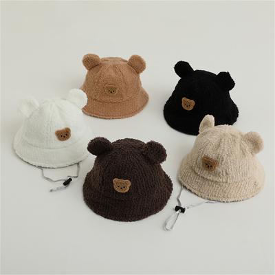 Children's Plush Fisherman Hat Solid Color Comfortable Bucket Cap Short Brim Headgear for Outdoor Activities and Travel