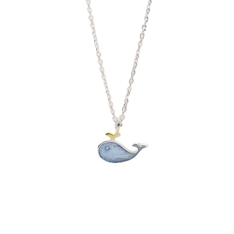 Blue Baby Whale Dolphin Necklace: Cute Mori Girl Style for Women and Students