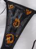 European-American Sexy Pumpkin Print Off-Shoulder Lingerie Set - Halloween Role Play Top & Tie-Up Thong