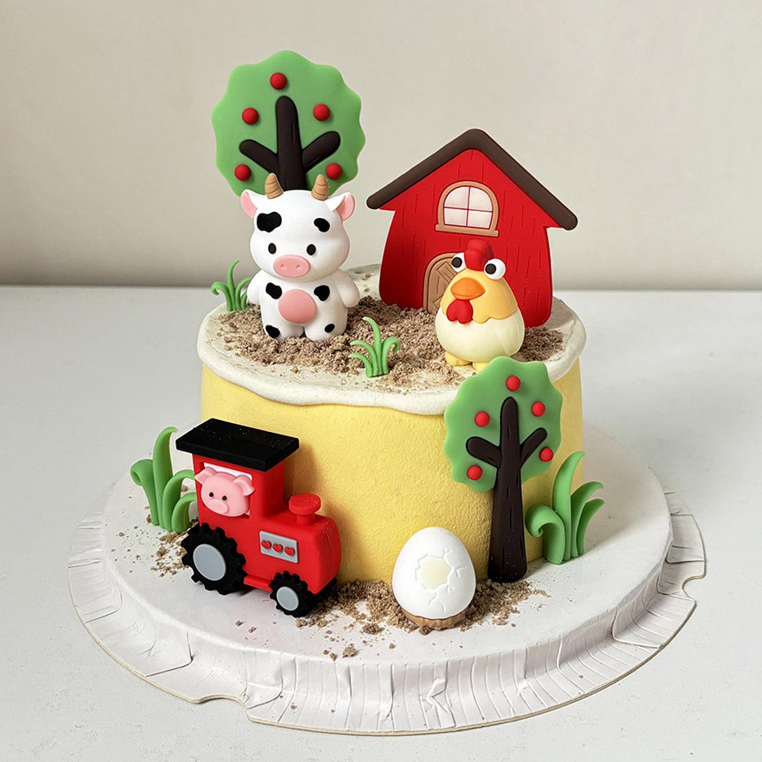 

Farm Animal Cake Decoration Cow Cake Decoration Truck Cake Topper for Farm Animal B aby Shower Birthday Party Decorations