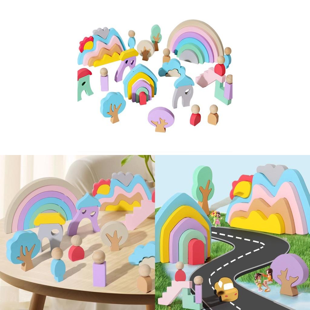 Early Wooden Learning Blocks With Rainbow Colors Kids Cognitive Skills Creative