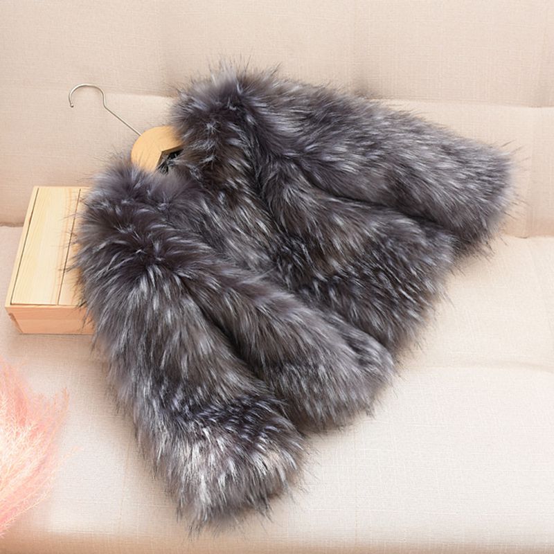 Children's Faux Fur Round Neck Coat for Fall and Winter