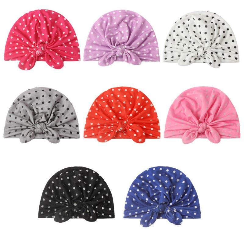 Spring and summer new solid color polka dot baby hat, cute rabbit ears breathable Indian knotted baby fetus