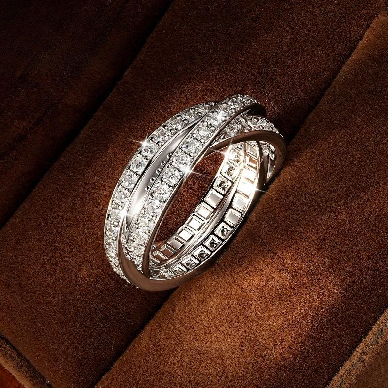 Rrjzz Light Luxury Full Moissanite Eternal Ring for Women Three-layer Cross Lab Imitation Diamond Birthday Jewelry Gifts 4