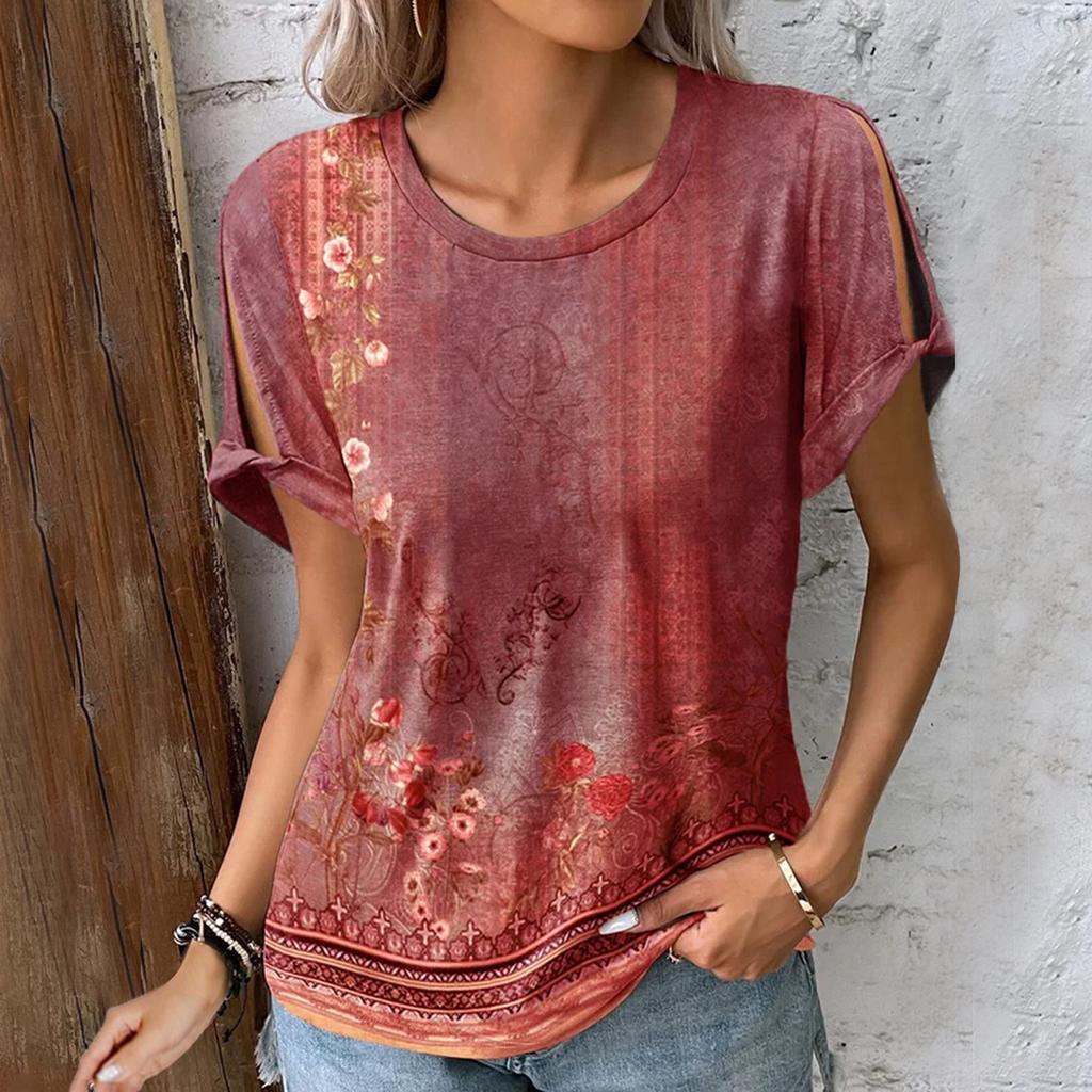 Women's Round Neck Hollow Sleeves Short Sleeve Tops Casual Tops Summer Tops For Women