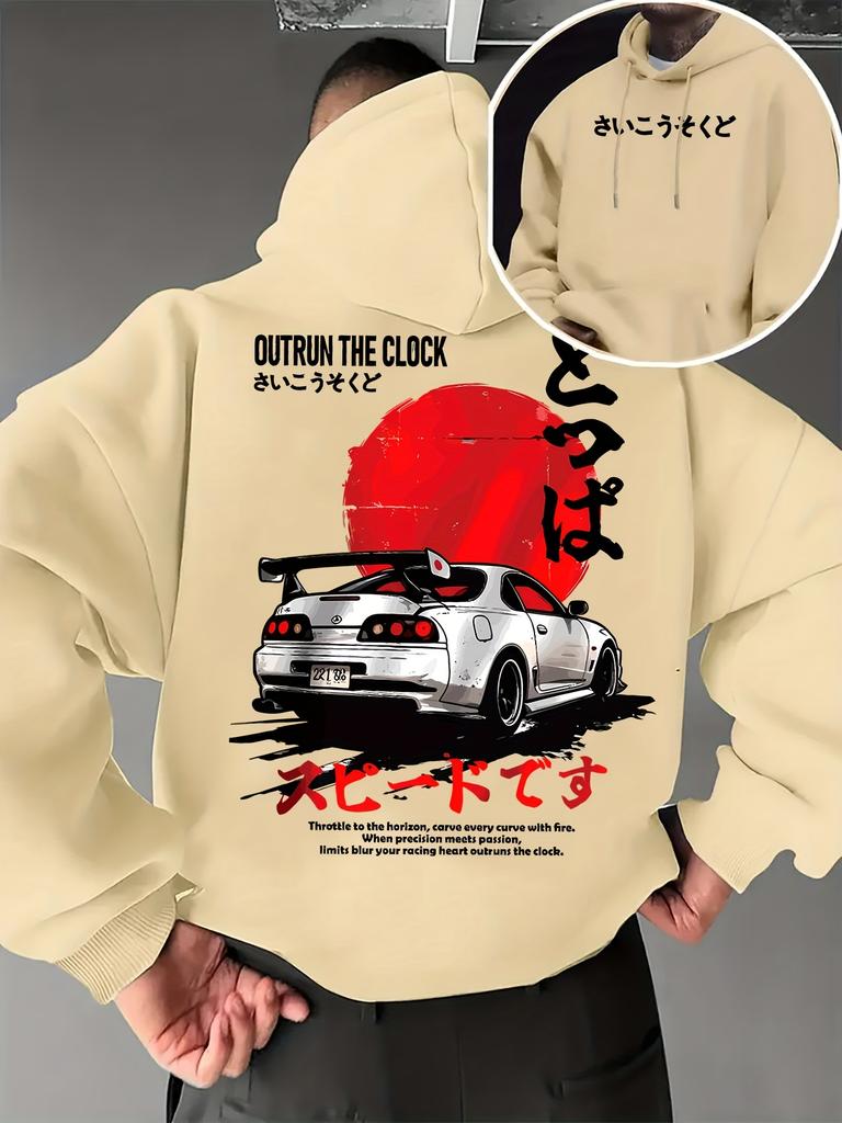 Felpa con cappuccio unisex JDM Auto sportiva Grafica testo giapponese Oversize Larga Felpa con cappuccio Streetwear Manica lunga
