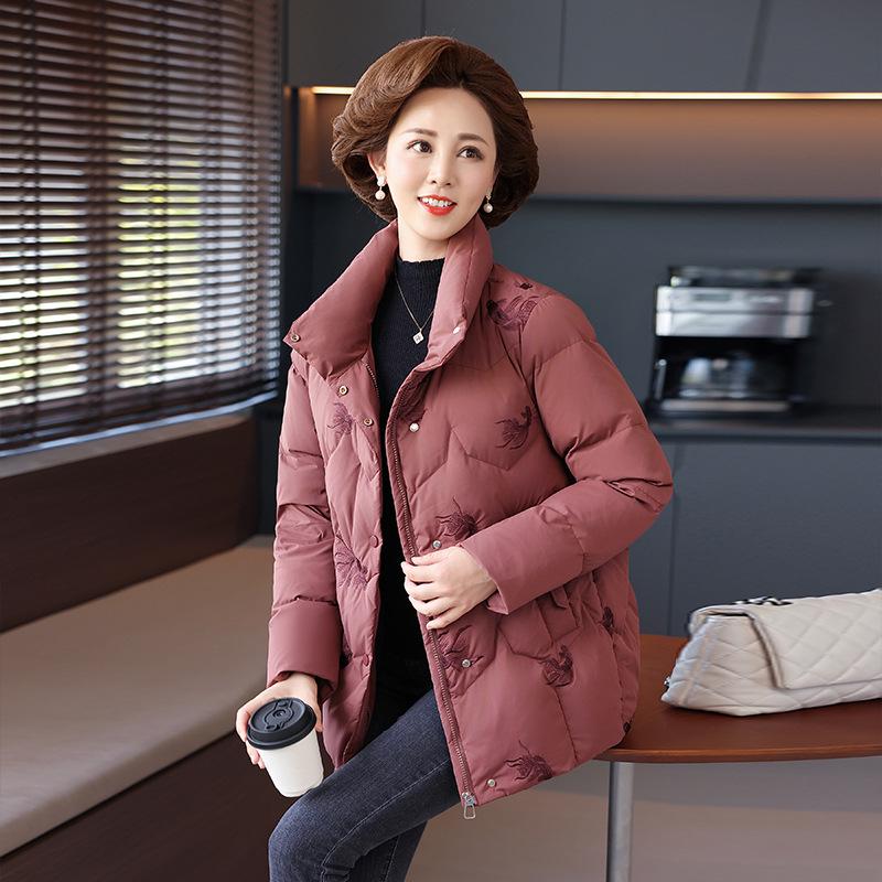 

2025 Winter New Style Women s Mid-aged & Elderly Short Down Jacket - Stand Collar, Thickened Warm White Duck Down Outerwear 3XL (135-150 jin)