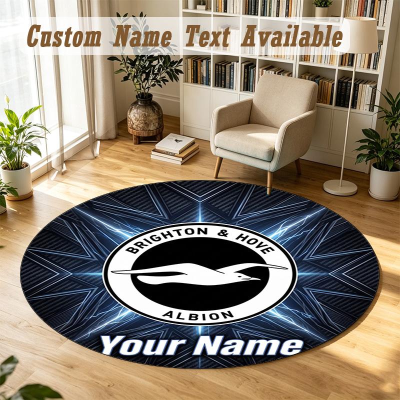 Round Rug Custom NameBrighton & Hove Albion Football Pattern Non Slip Carpet Home Floor Decor