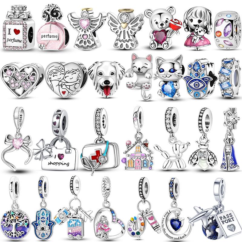 Charms Plata De Ley 925 copper Original Devil's Eye Perfume Bottle Bow Silicone Spacer Beads Women Bracelet DIY Zircon Pendants