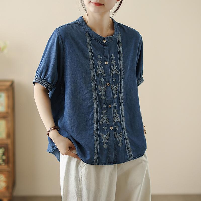 Dimanaf 2025 Summer Plus Size Women T-Shirts Denim Short Sleeve Vintage Tops Tees Loose Casual Shirt