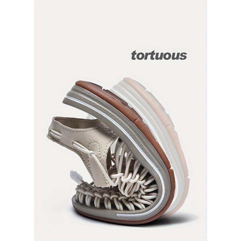 Men's Knitted Closed Toe Summer Sandals, Breathable and Non Slip Shoes with Elastic Shoelaces, Suitable for Outdoor Leisure, Spring and Summer Wear