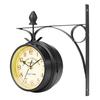 Double Sided Round Wall Mount Station Clock Garden Vintage Retro Home Decor Metal Frame + Glass Dial Cover for Christmas Gift