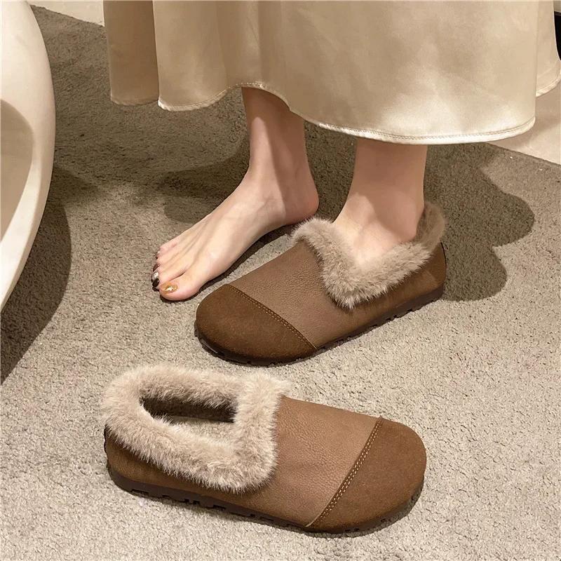 

2025 New Women Casual Shoes Fashion Versatile Women Shoe French Retro Women s Loafers Anti Slip Warm Women s Cotton Shoes Simple 35 светло-коричневого