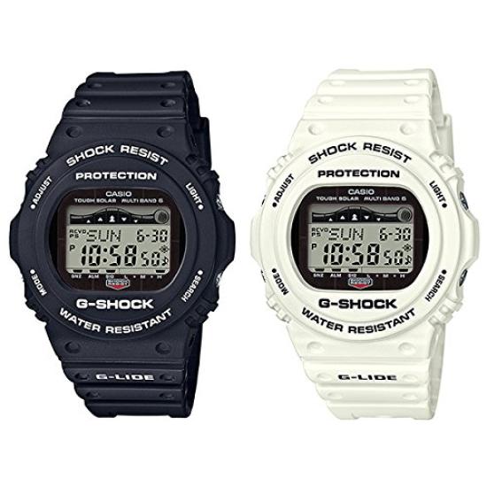 

Casio Pair Watches with Pair Solar Digital 20 ATM Water Black and White G-Shock G-LIDE Boxes, Radio-Controlled Watches, Multi-Function, Resistance,