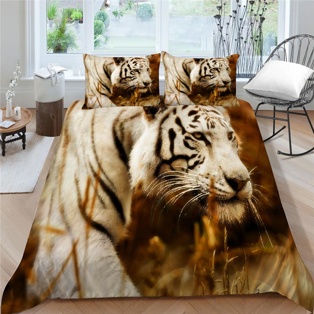 Home Bettwäsche King Queen Size Bettbezug-Set 3D-Tiger-bedrucktes Bettwäsche-Set