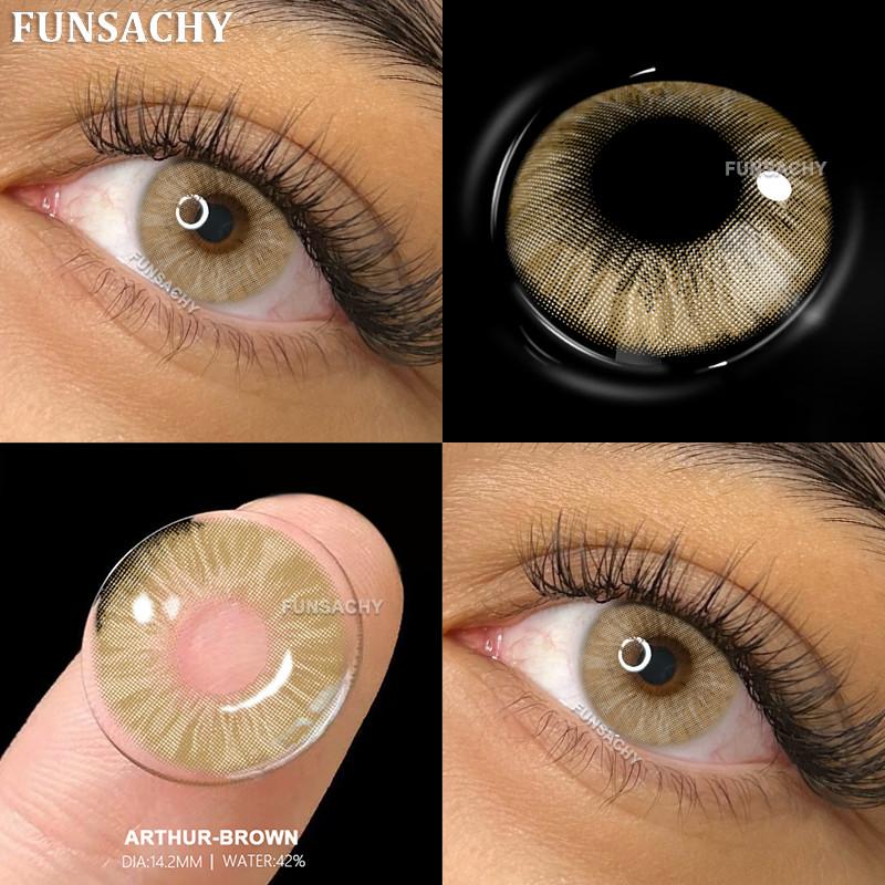 Funsachy 1 Pair Natural Brown Eye Color Contact Lenses Grey Lens High Quality Student Annual Beauty Cosmetics