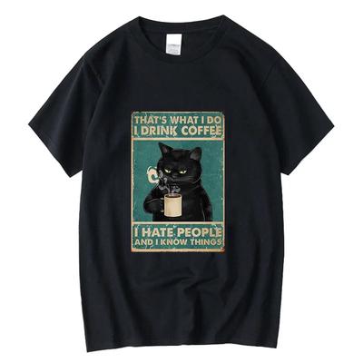 Men's T-shirt High Quality 100% Cotton Funny Cat Drinking Coffee Printing Summer Casual Cool Loose Men O-neck T-shirt Male Tops