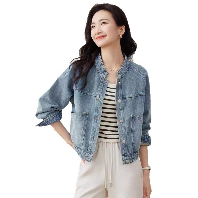 Women S Vintage Washed Denim Short Jacket Long Sleeve For Petite Women