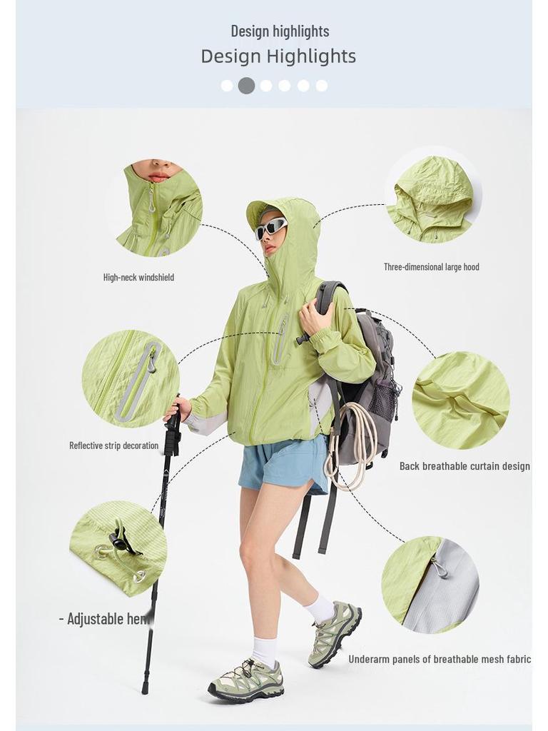 Women's Mint Green Lightweight UV Protection Jacket - Summer Outdoor Breathable, Color Block Design