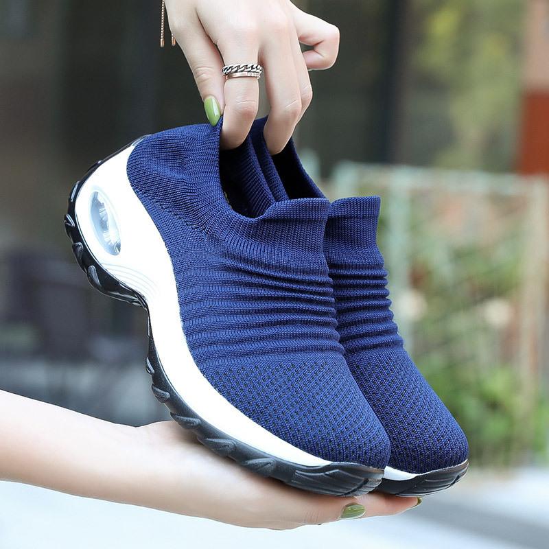 Large size hot large size women's shoes air cushion flying woven casual shoes overshoes fashion rocking shoes Quanzhou sports shoes