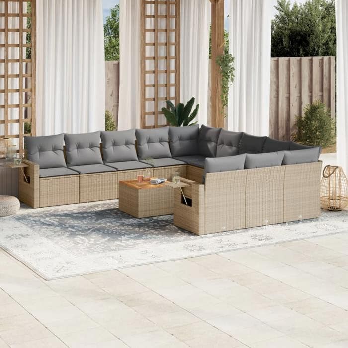 VidaXL Garden Lounge Set with Cushions 12 Pcs, Patio Sofas, Patio Furniture Set, Outdoor Furniture, Beige 3224792