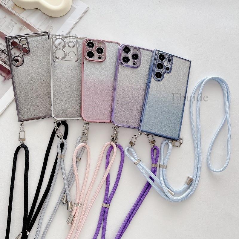 Lanyard-Hülle für Samsung Galaxy A56 A36 A16 A06 A55 A35 A15 A54 A34 Klare Beschichtung Doppelte Schnalle Verstellbarer Riemen Glitzer-Abdeckung