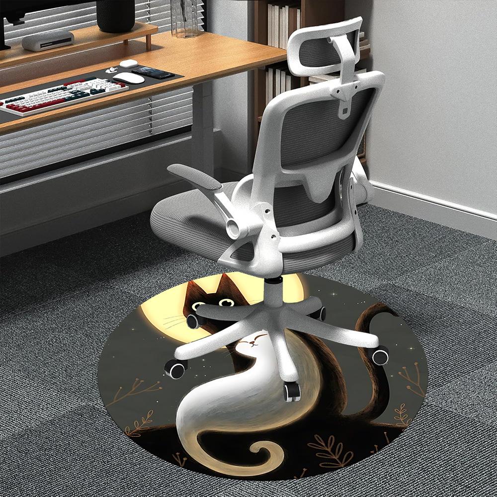 

1pc Night Cats Office Round Area Rug, Indoor Mat Suitable ForOffice, Under Office Chairs Bedroom Living Room Home Decor, Room Deco n57 80cm by 80cm