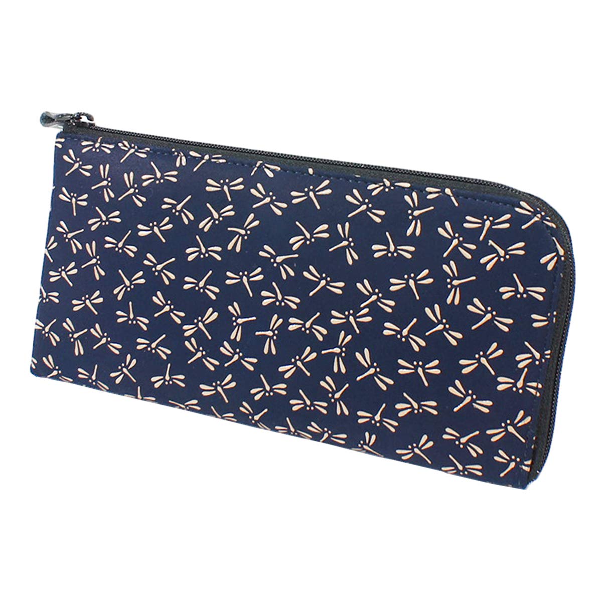 

Inden Long Wallet Bundle A Zipper Deerskin Navy x White Lacquer Dragonfly Pattern [Indenya] L-shaped 2315-14-008