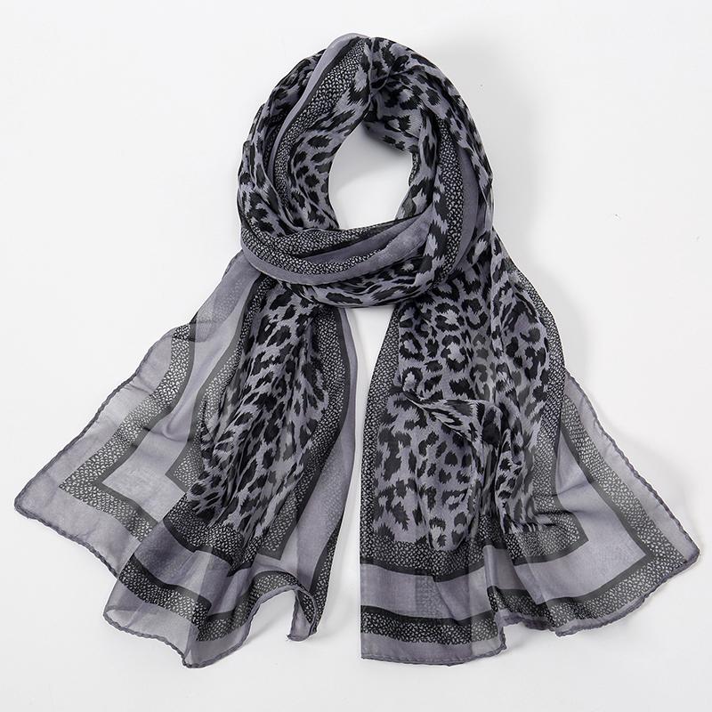 Fashion 45*155Cm Leopard Printing Chiffon Silk Scarf Women Foulard Long Shawl Scarves Summer Elegant Bandana Luxury