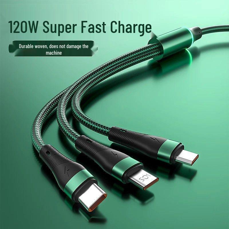 120W Super Fast Charging 3-in-1 Cable with Digital Display for Apple, Huawei, OPPO