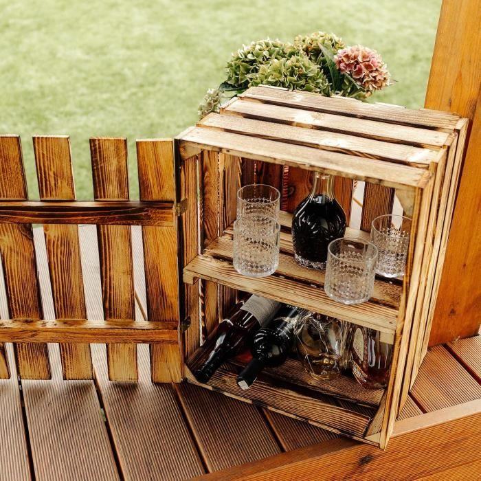 Boîte de rangement - CREATIVE DECO - Coffre en Bois Flammé avec Étagère - 50 x 40 x 30 cm