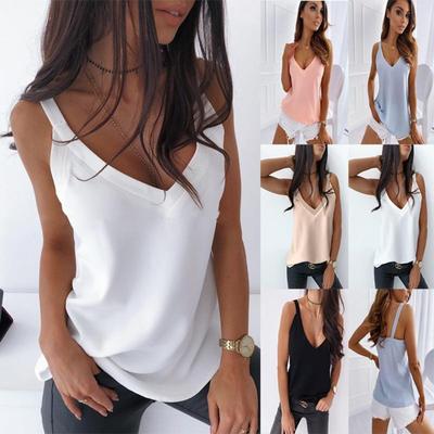 Fashion V Neck Sleeveless Summer Loose Shirt Backless Solid Color Elegant Casual Simple Office Shirt Women Tank Tops Basic Women's Clothing