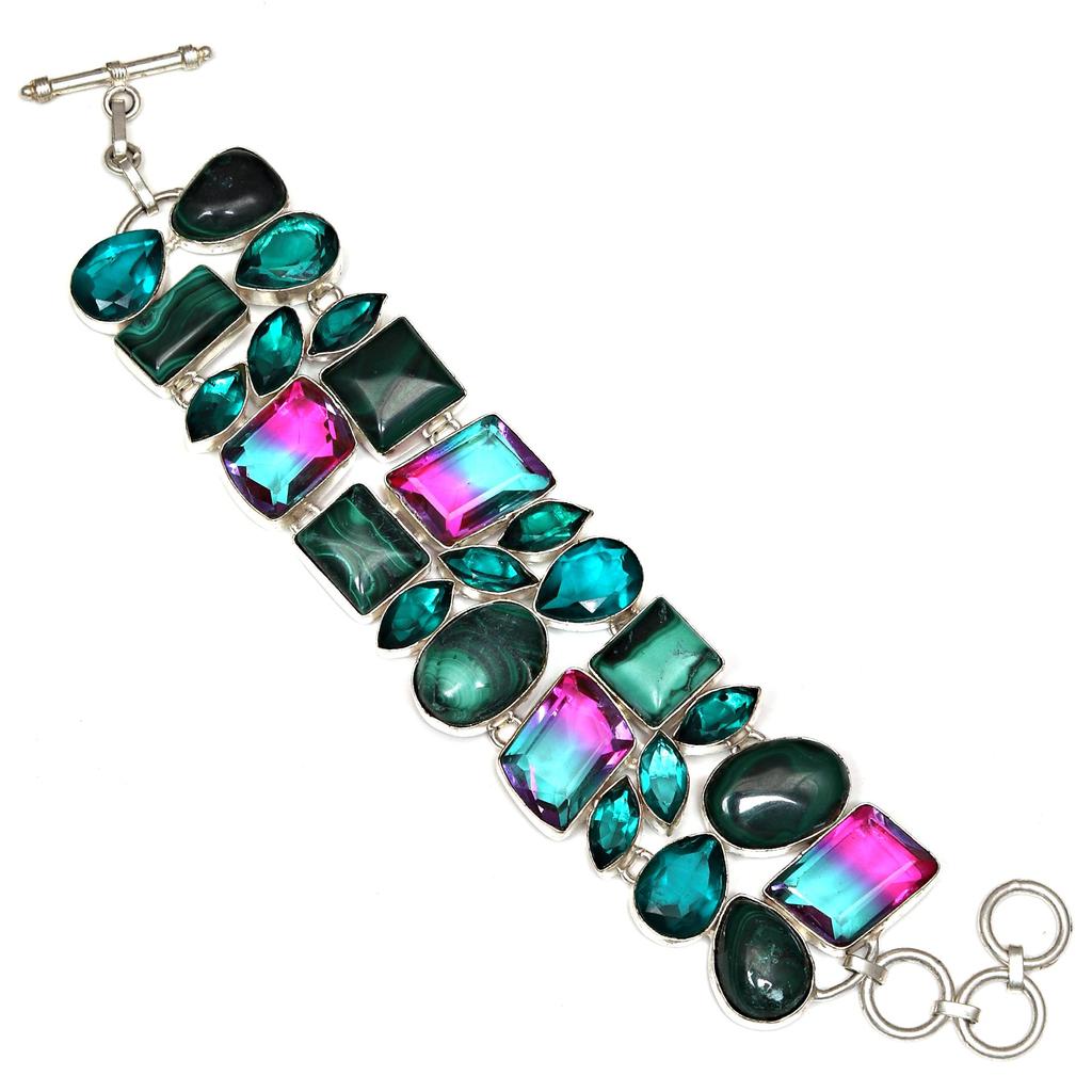 Bracelet Malachite Sterling  Gemstone Jewelry Handmade Green Cuff