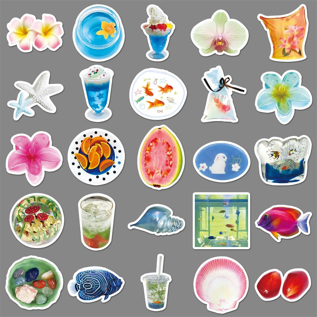 50 Tropical Summer Ins-Style Waterproof Stickers for Journals, Phones, Tablets, and Suitcases