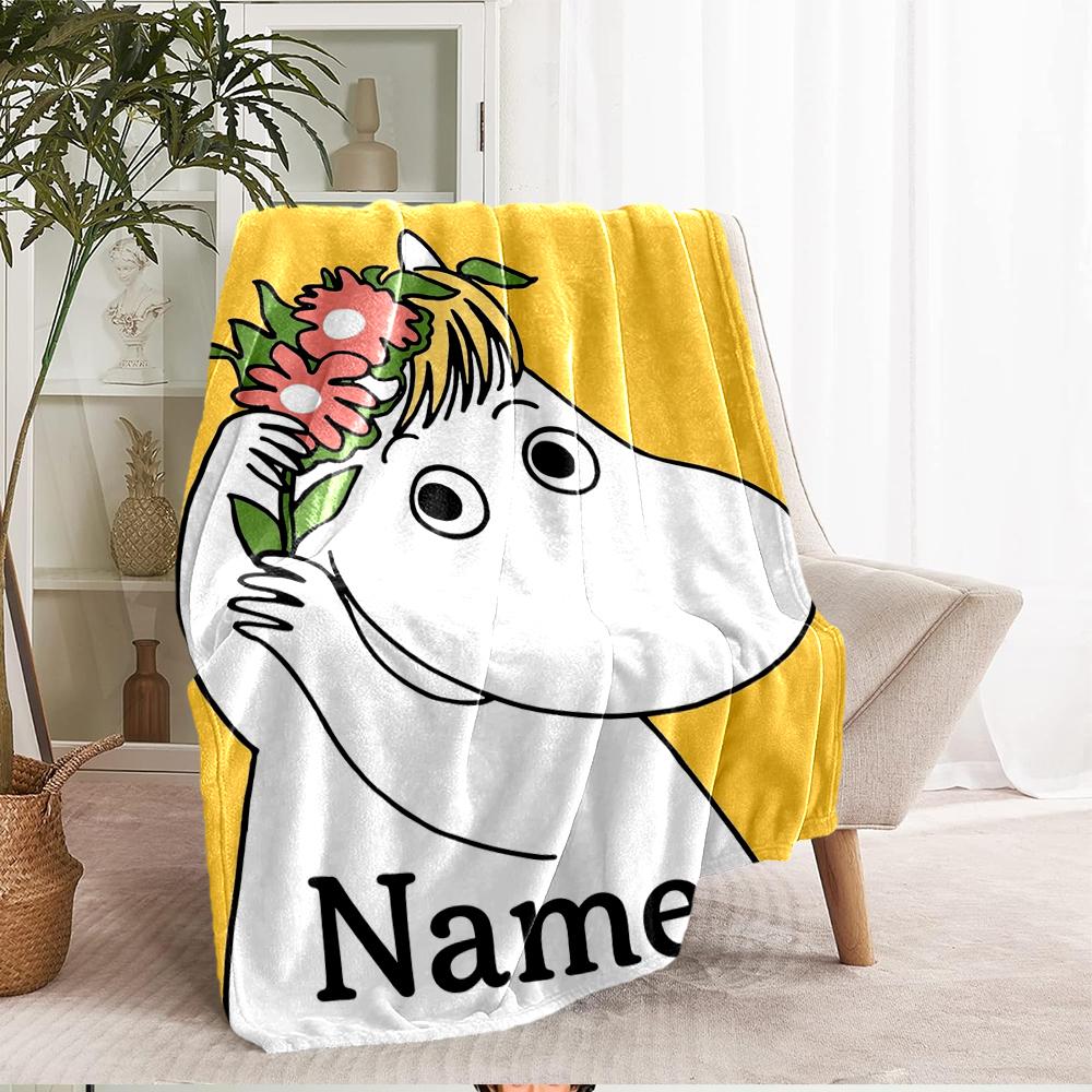Custom Name Moomin Theme Printed Blanket - Perfect for Couch, Bed, Travel & Outdoor Use | Machine Washable, Cozy & Durable.