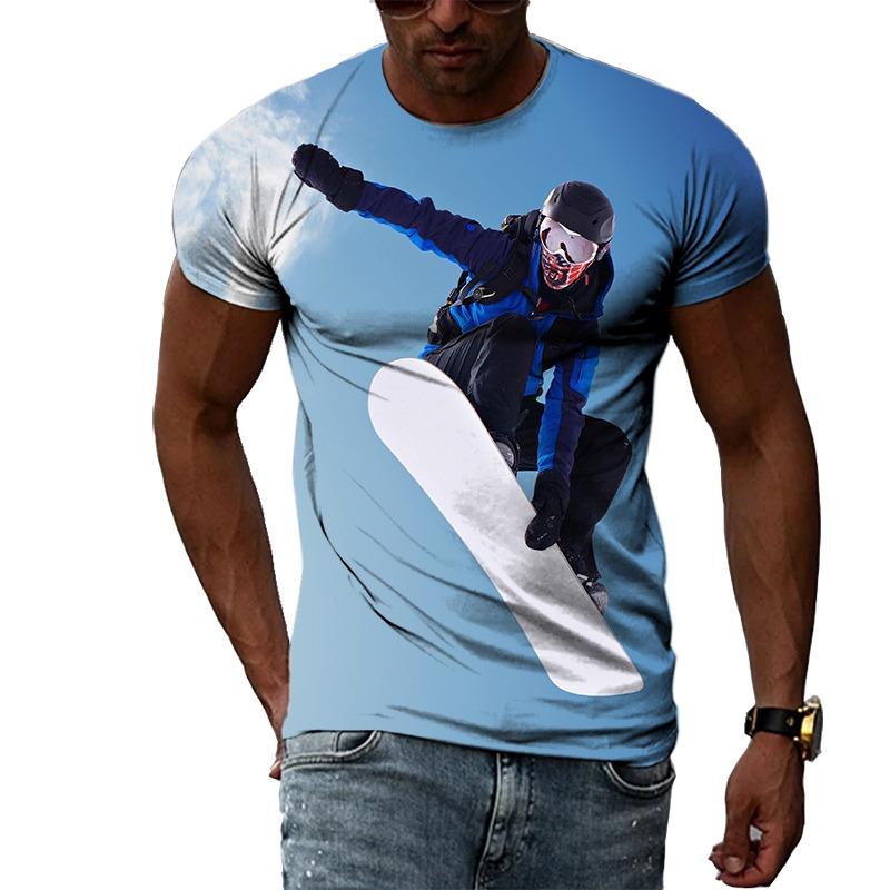 Sommermode Skateboard Sportswettbewerb Ski Herren T-Shirts Lässiger Druck Hip Hop Harajuku Persönlichkeit Rundhals Kurzarm Top